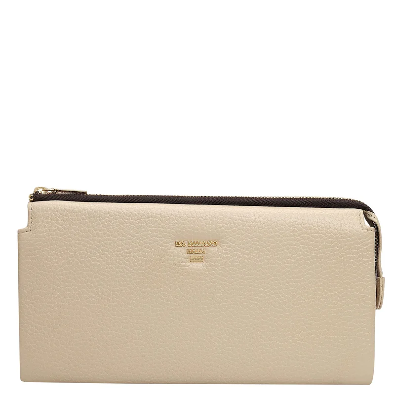 دا ميلانو Wax Leather Ladies Wallet - Dove